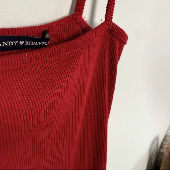 Brandy Melville Red Ribbed Square Neck Spaghetti Strap Thong Bodysuit | Small - Picture 7 of 10